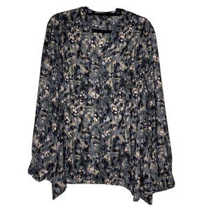 Simply Vera Size XL Black Print Handkerchief Hem Semi Sheer Long Sleeve Top